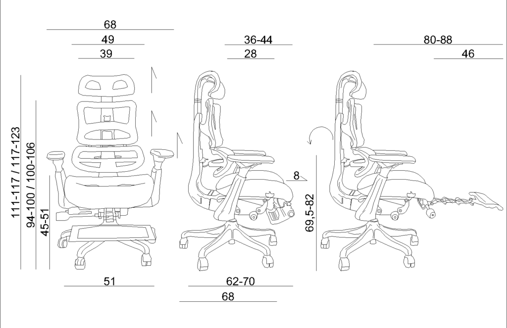 Fotel ergonomiczny ERGOTHRONE Unique z podnozkiem wymiary