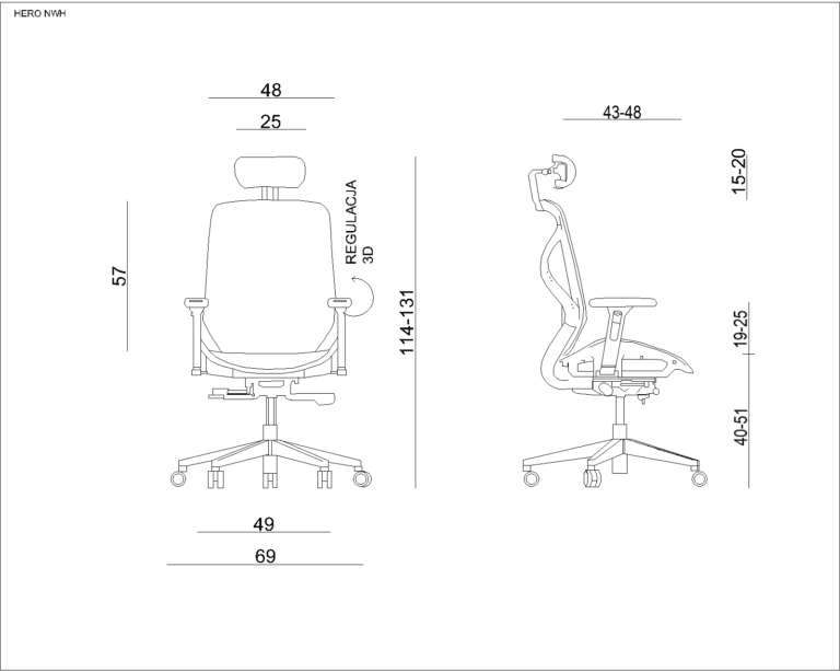 Fotel ergonomiczny HERO Unique wymiary
